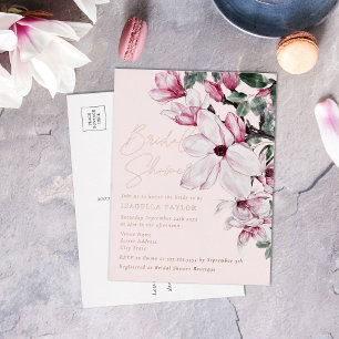 Spring Pink Floral Roos Gold Vrijgezellenfeest Folie Uitnodiging Briefkaart