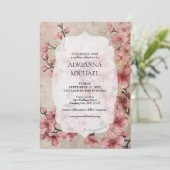 Spring Pink Floral Wedding Invitation Kaart (Staand voorkant)