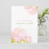 Spring Pink + Green Peony Wedding Kaart (Staand voorkant)
