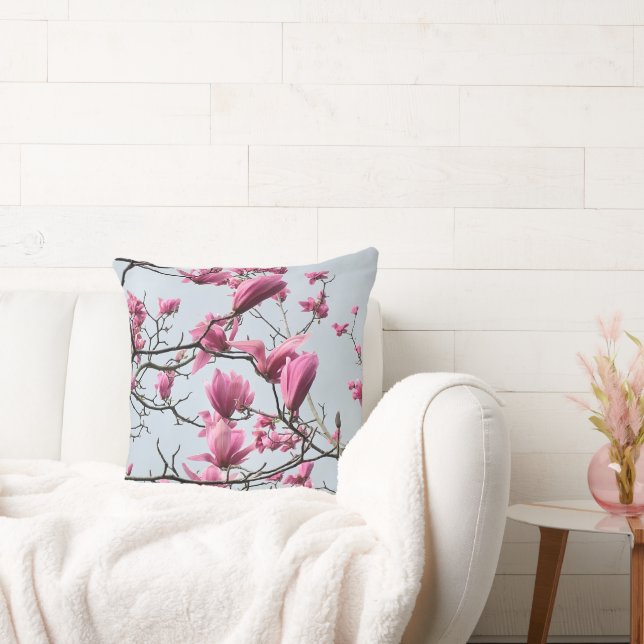 Spring Pink Magnolia Blossom Peaceful Hanami Kussen (Bank)
