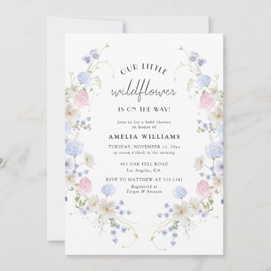 Spring Pink Paarse Little Wildflower Baby shower Kaart (Voorkant)