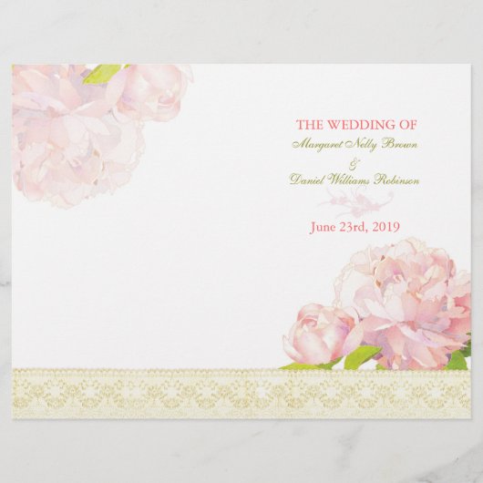 Spring Pink Peony Bi Fold Wedding Programme (Voorkant)