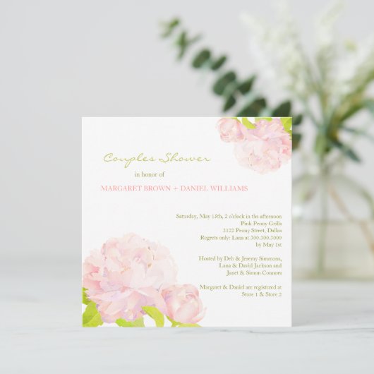 Spring Pink Peony Wedding Couples Shower Kaart (Staand voorkant)