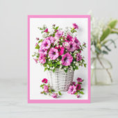 Spring Pink Petunias Personalize Party Kaart (Staand voorkant)