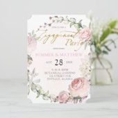 Spring Pink Roses Peony Gold Foil Engagement Party Kaart (Staand voorkant)