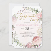 Spring Pink Roses Peony Gold Foil Engagement Party Kaart (Voorkant)
