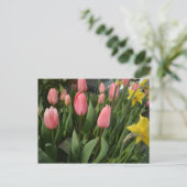 Spring pink tulip flowers happy birthday briefkaart (Staand voorkant)