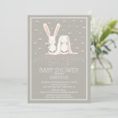  Spring Pink TWIN Meisjes Bunny Baby shower Kaart (Staand voorkant)