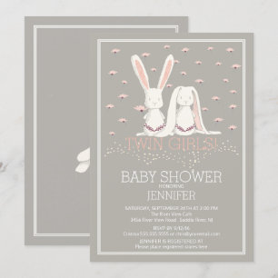 Spring Pink TWIN Meisjes Bunny Baby shower Kaart