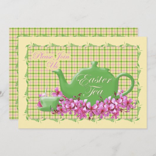 Spring Pinks en Teapot Easter Tea Kaart (Voorkant / Achterkant)