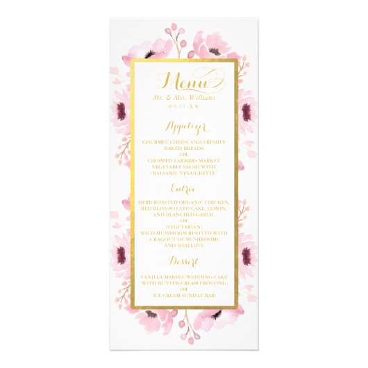 Spring Pinks Waterverf Bloemen Trouwmenu Reclamekaart (Voorkant)