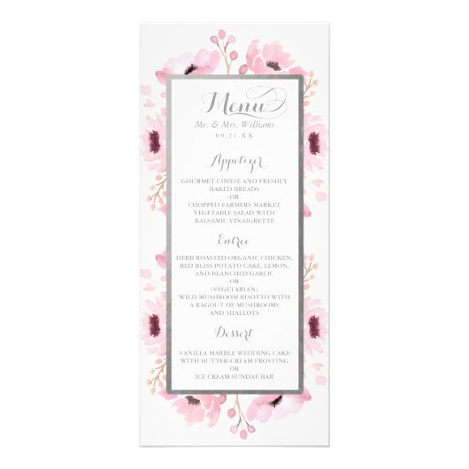 Spring Pinks Waterverf Bloemen Trouwmenu Reclamekaart (Voorkant)