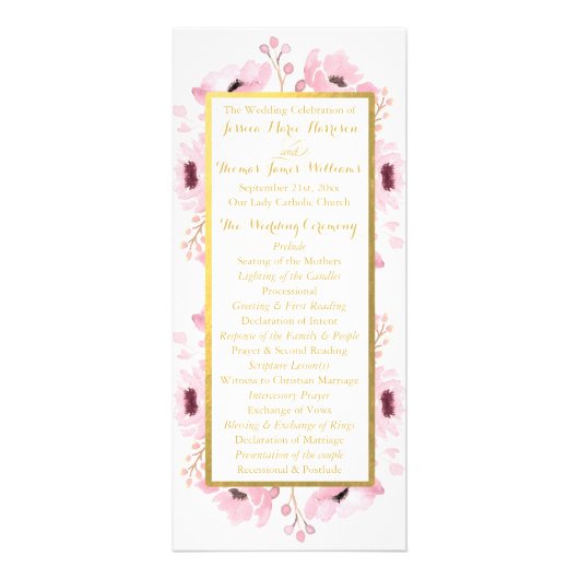 Spring Pinks Waterverf Bloemen Trouwprogramma Reclamekaart (Voorkant)