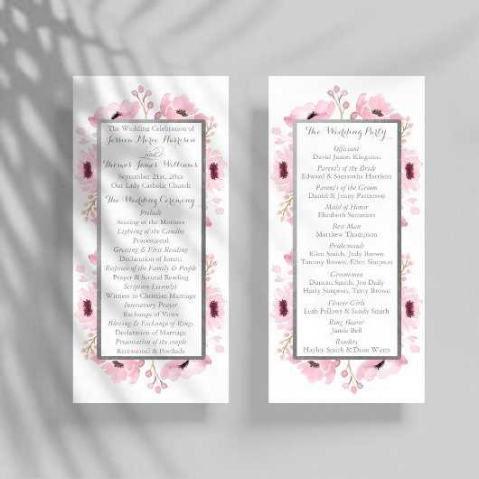 Spring Pinks Waterverf Bloemen Trouwprogramma Reclamekaart