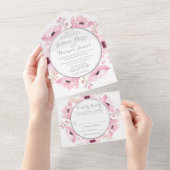 Spring Pinks Waterverf Floral Wedding Collectie All In One Uitnodiging (Afscheurbaar)