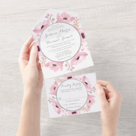 Spring Pinks Waterverf Floral Wedding Collectie All In One Uitnodiging