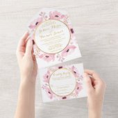 Spring Pinks Waterverf Floral Wedding Collectie All In One Uitnodiging (Afscheurbaar)
