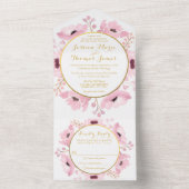 Spring Pinks Waterverf Floral Wedding Collectie All In One Uitnodiging (Binnen)