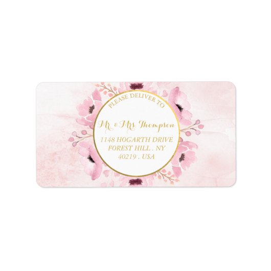 Spring Pinks Waterverf Floral Wedding Collectie Etiket (Voorkant)