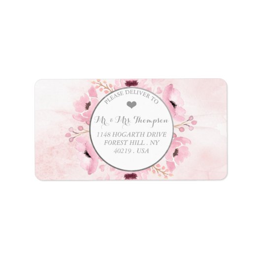 Spring Pinks Waterverf Floral Wedding Collectie Etiket (Voorkant)