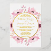 Spring Pinks Waterverf Floral Wedding Collectie Folie Uitnodiging (Voorkant)