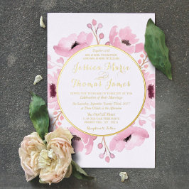 Spring Pinks Waterverf Floral Wedding Collectie Folie Uitnodiging