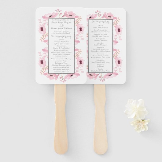 Spring Pinks Waterverf Floral Wedding Collectie Handwaaier (Voorkant en achterkant)