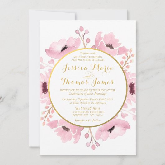 Spring Pinks Waterverf Floral Wedding Collectie Kaart (Voorkant)