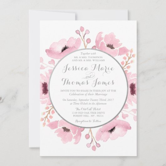 Spring Pinks Waterverf Floral Wedding Collectie Kaart (Voorkant)