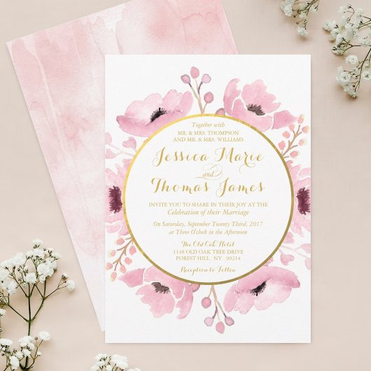 Spring Pinks Waterverf Floral Wedding Collectie Kaart