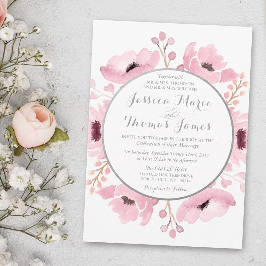 Spring Pinks Waterverf Floral Wedding Collectie Kaart