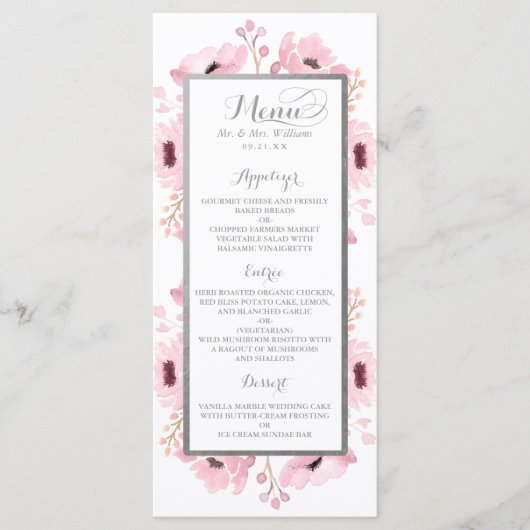 Spring Pinks Waterverf Floral Wedding Collectie Menu (Voorkant)