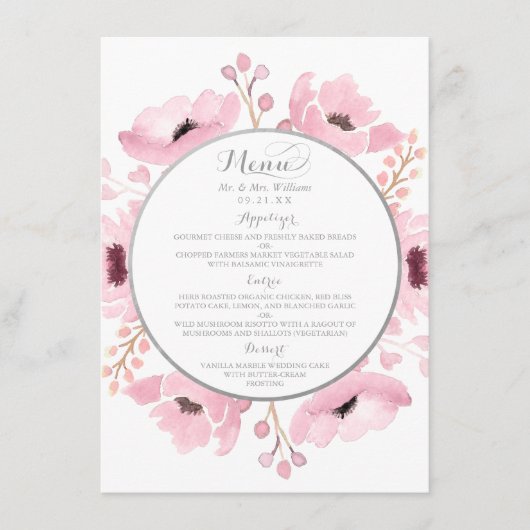 Spring Pinks Waterverf Floral Wedding Collectie Menu (Voorkant)