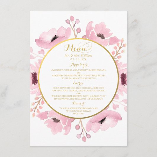 Spring Pinks Waterverf Floral Wedding Collectie Menu (Voorkant)