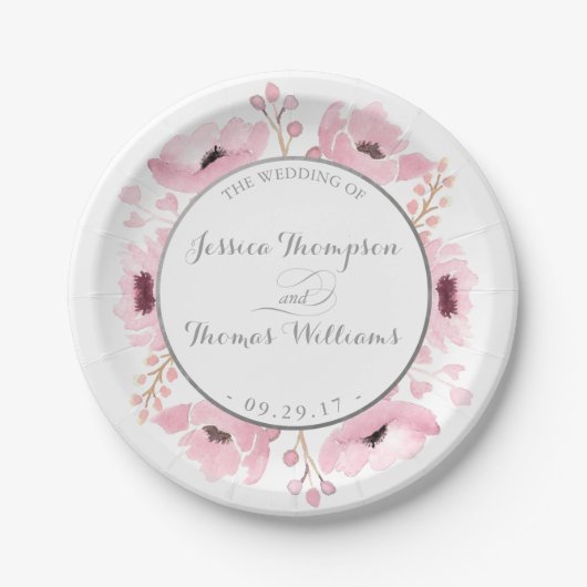 Spring Pinks Waterverf Floral Wedding Collectie Papieren Bordje (Voorkant)