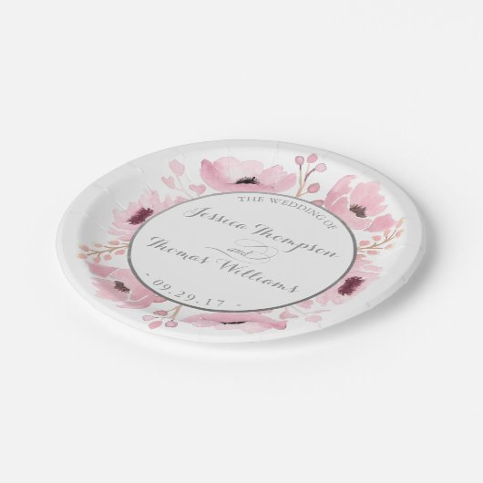 Spring Pinks Waterverf Floral Wedding Collectie Papieren Bordje (Gekanteld)