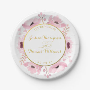 Spring Pinks Waterverf Floral Wedding Collectie Papieren Bordje