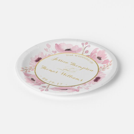 Spring Pinks Waterverf Floral Wedding Collectie Papieren Bordje (Gekanteld)