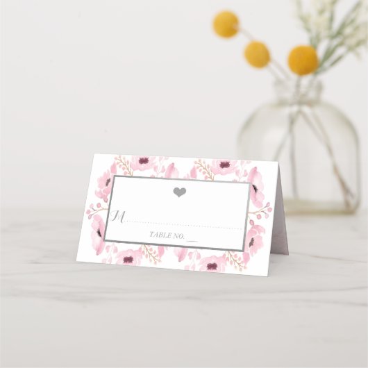 Spring Pinks Waterverf Floral Wedding Collectie Plaatskaartje (Voorkant)