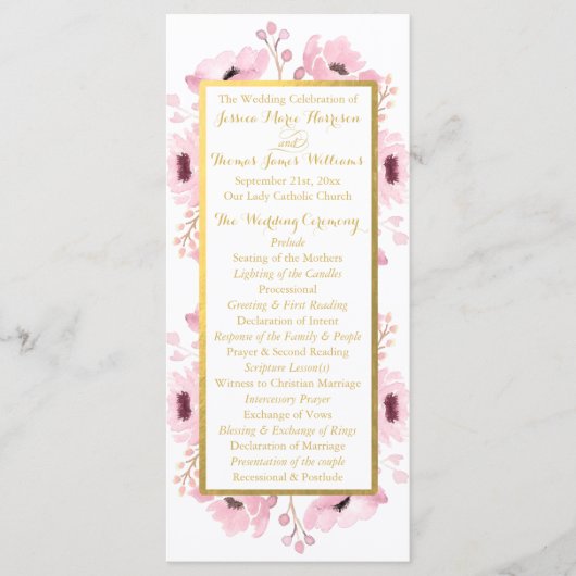 Spring Pinks Waterverf Floral Wedding Collectie Programmakaart (Voorkant)