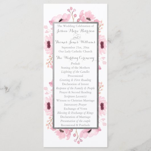 Spring Pinks Waterverf Floral Wedding Collectie Programmakaart (Voorkant)