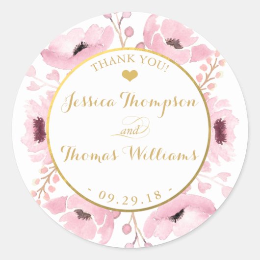 Spring Pinks Waterverf Floral Wedding Collectie Ronde Sticker (Voorkant)
