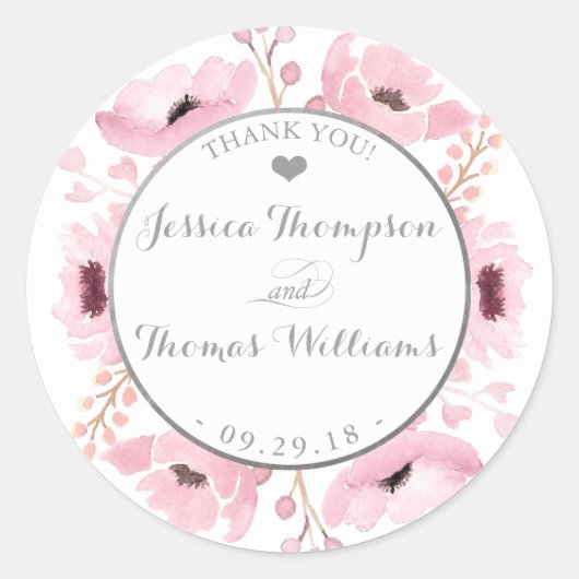 Spring Pinks Waterverf Floral Wedding Collectie Ronde Sticker (Voorkant)
