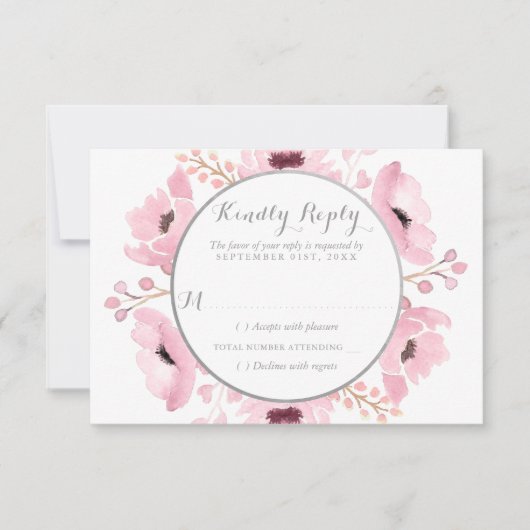 Spring Pinks Waterverf Floral Wedding Collectie RSVP Kaartje (Voorkant)