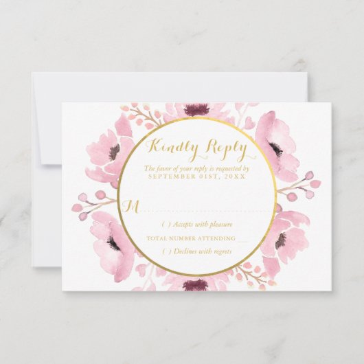 Spring Pinks Waterverf Floral Wedding Collectie RSVP Kaartje (Voorkant)