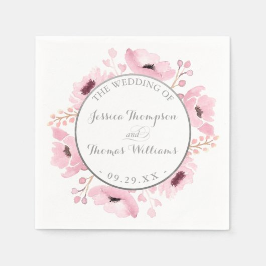 Spring Pinks Waterverf Floral Wedding Collectie Servet (Voorkant)