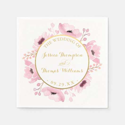 Spring Pinks Waterverf Floral Wedding Collectie Servetten (Voorkant)