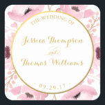 Spring Pinks Waterverf Floral Wedding Collectie Vierkante Sticker<br><div class="desc">De lente knijpt waterverf florale bruiloft collectie is een elegant ontwerp met zacht roze waterverf foliage en elegante goudformulering.</div>