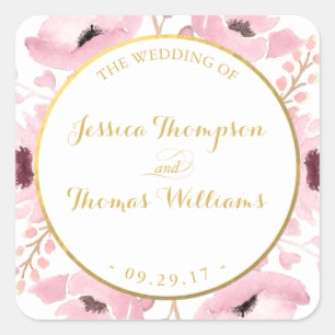Spring Pinks Waterverf Floral Wedding Collectie Vierkante Sticker