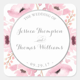 Spring Pinks Waterverf Floral Wedding Collectie Vierkante Sticker